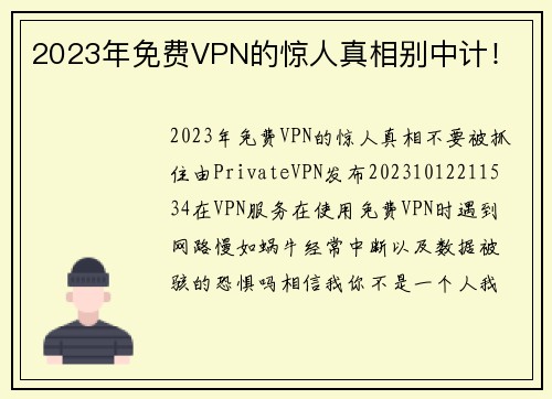 2023年免费VPN的惊人真相别中计！