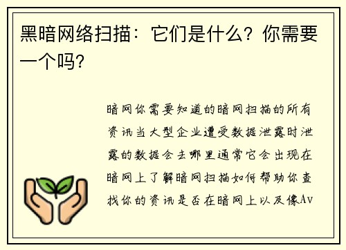 黑暗网络扫描：它们是什么？你需要一个吗？